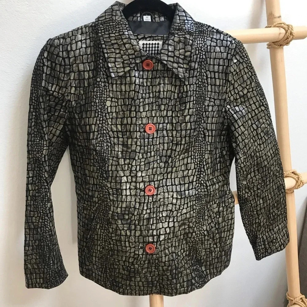 Vtg B Lucid Animal Print Leather Jacket Sz M